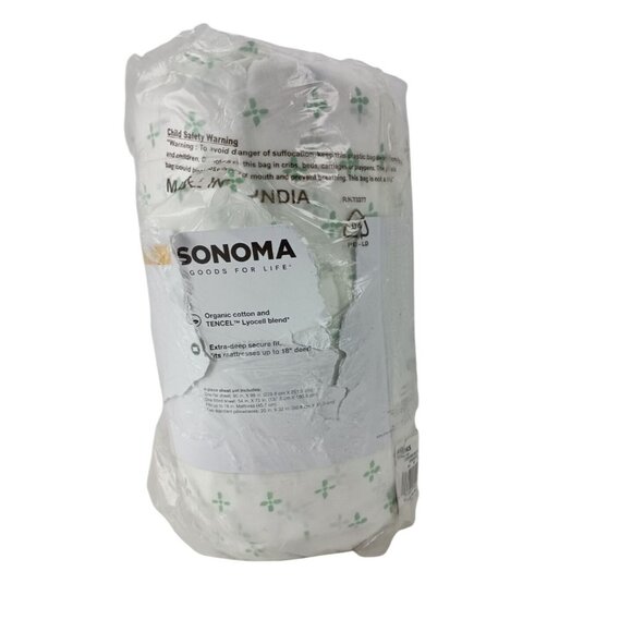 SONOMA Good For Life 4 Piece Sheet Set fULL Size 320 Green Criss Cross - Picture 4 of 5